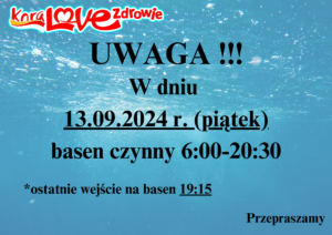 Zmiana godzin pracy Pływalni w dn. 13.09.2024 r.